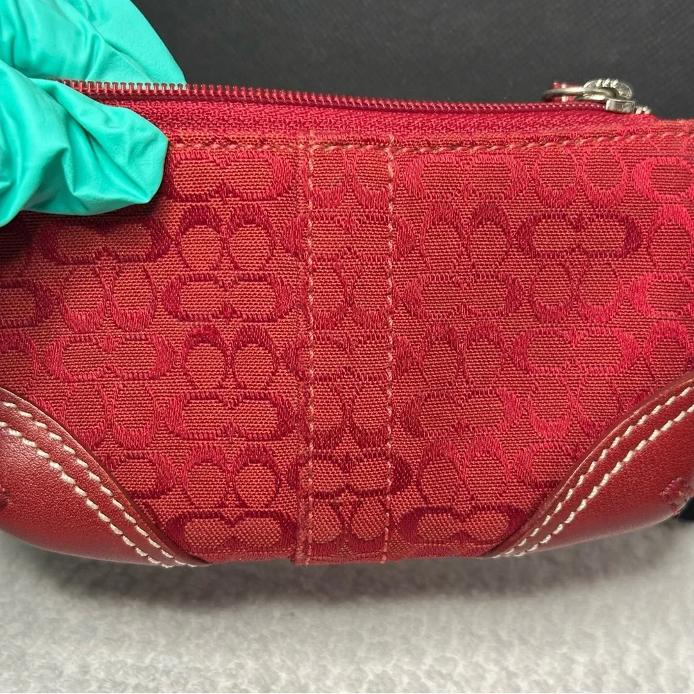 Coach Red Signature jacquard keychain card holder - Picture 4 of 13